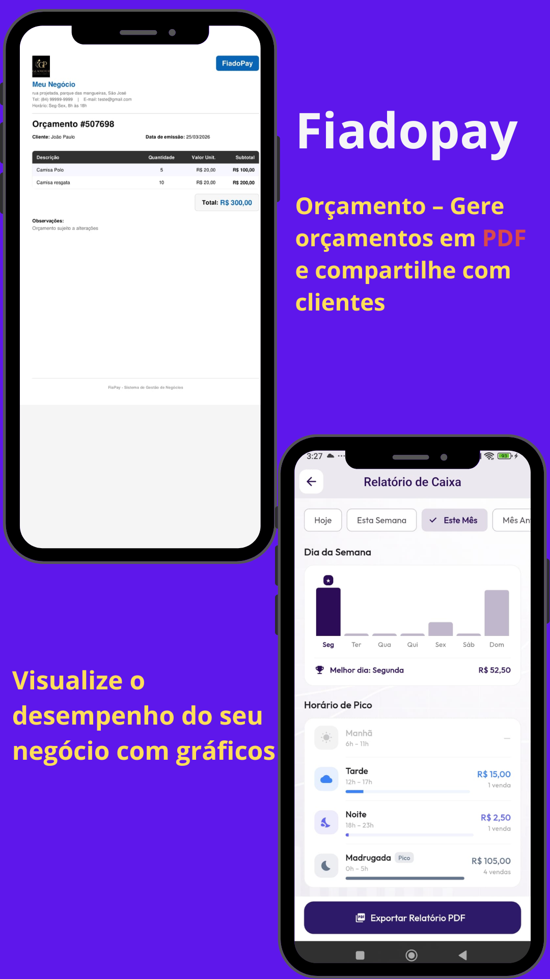 Orçamentos e relatórios